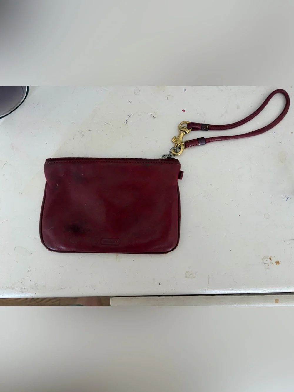 Coach Leather Wristlet - Dark Red